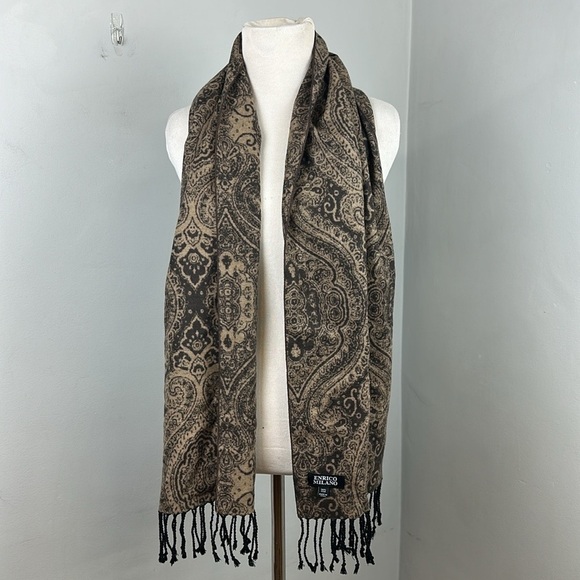 Enrico Milano NWOT 100% Silk Winter Paisley Scarf with Fringe - Picture 1 of 6